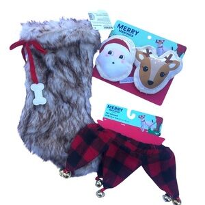 NWT Dog Christmas socking toys elf collar S/M